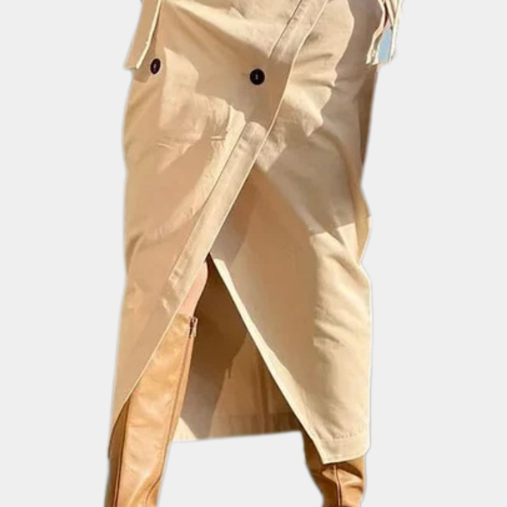 Katriona – trenchcoat set met rok en contrasterende details