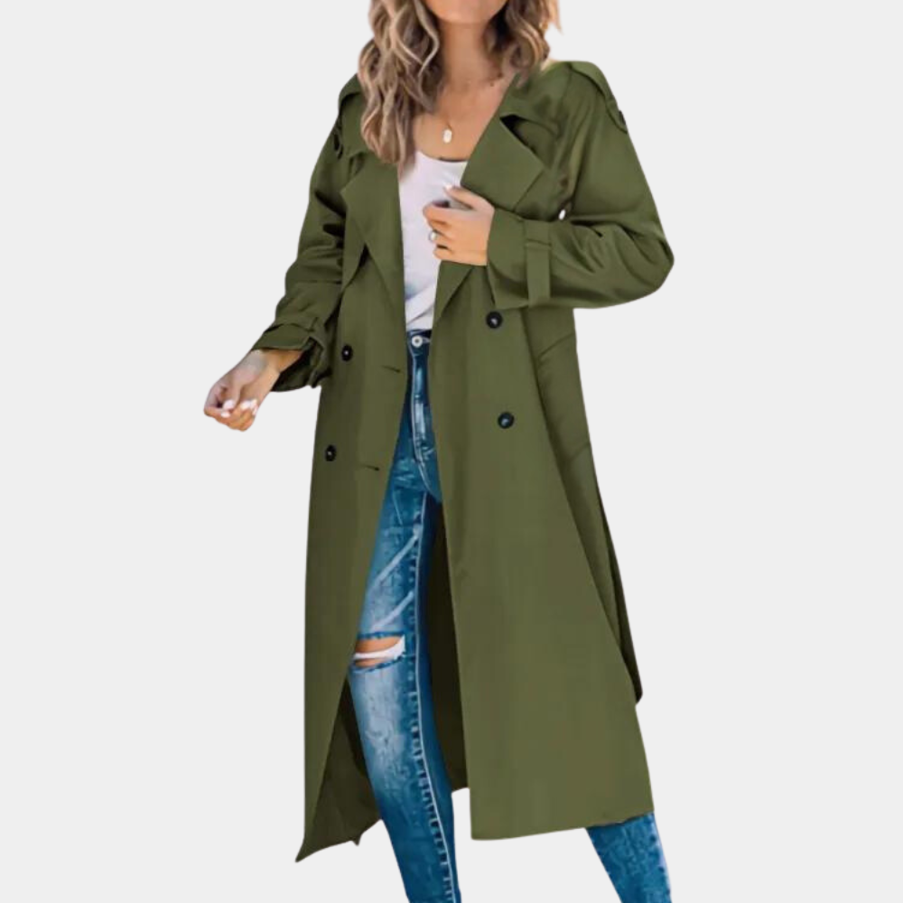Ada – beige double-breasted trenchcoat met tailleband