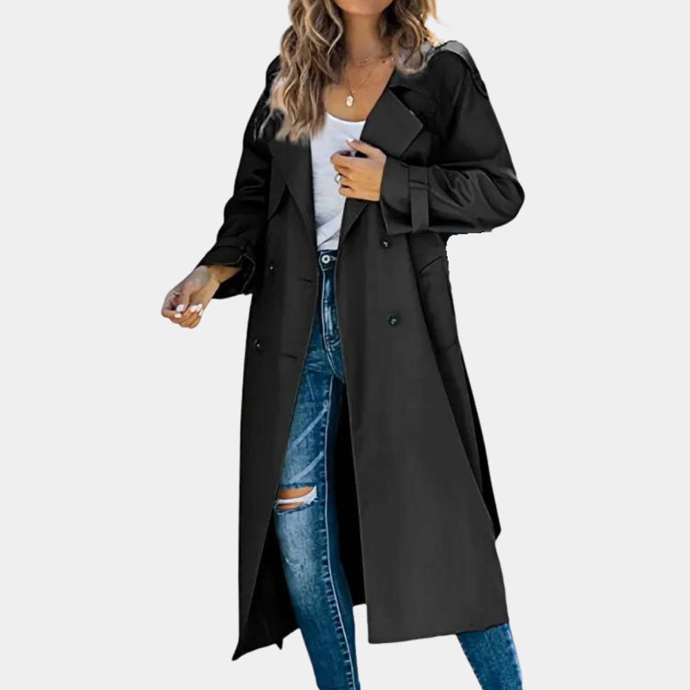Ada – beige double-breasted trenchcoat met tailleband