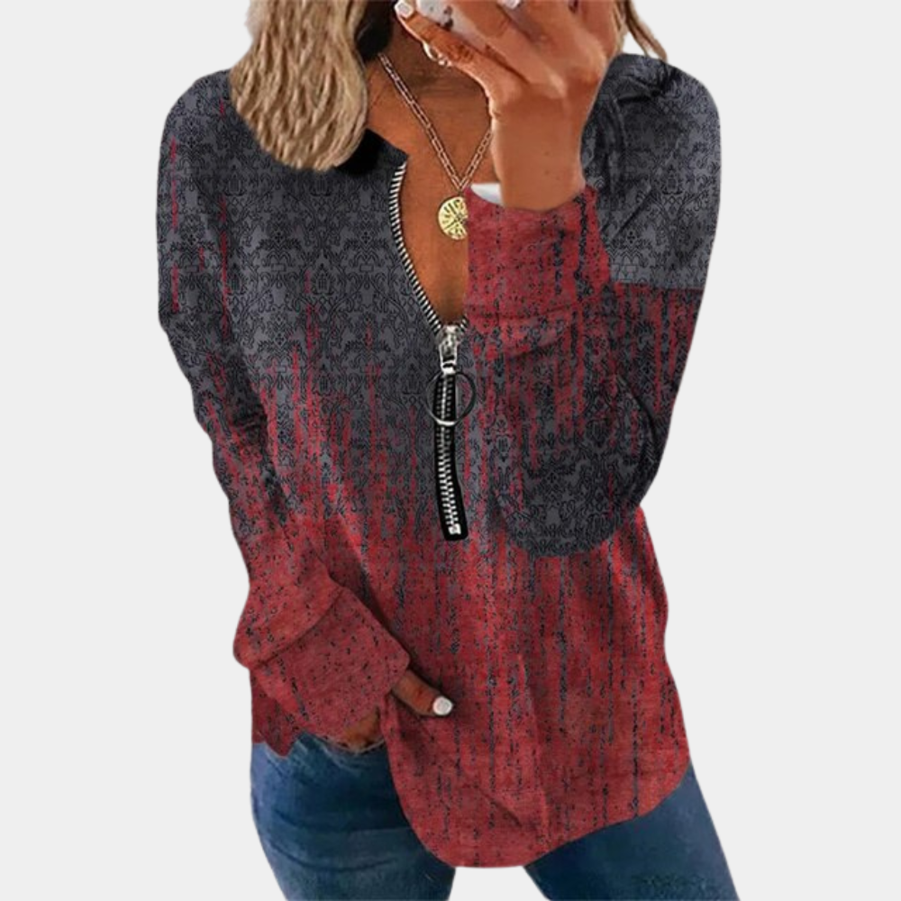 Bonnie – Oversized gebreide trui met vintageprint en gedropte schouders