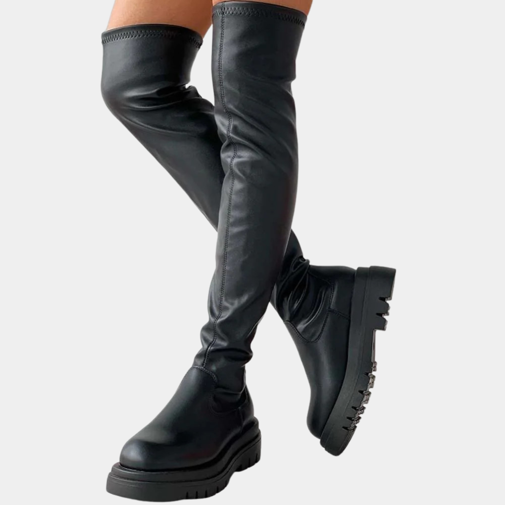 Serdia – overknee laarzen van pu leer met antislipzool en hak