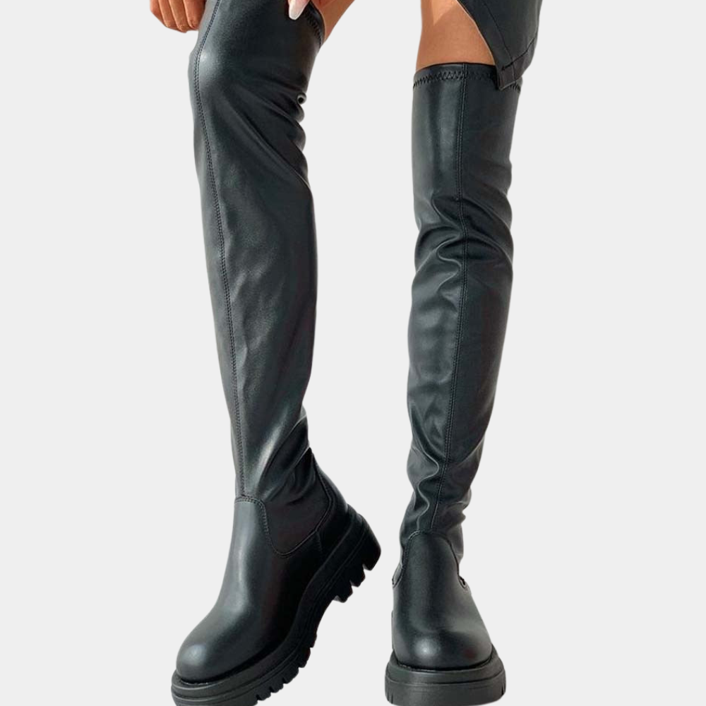 Serdia – overknee laarzen van pu leer met antislipzool en hak