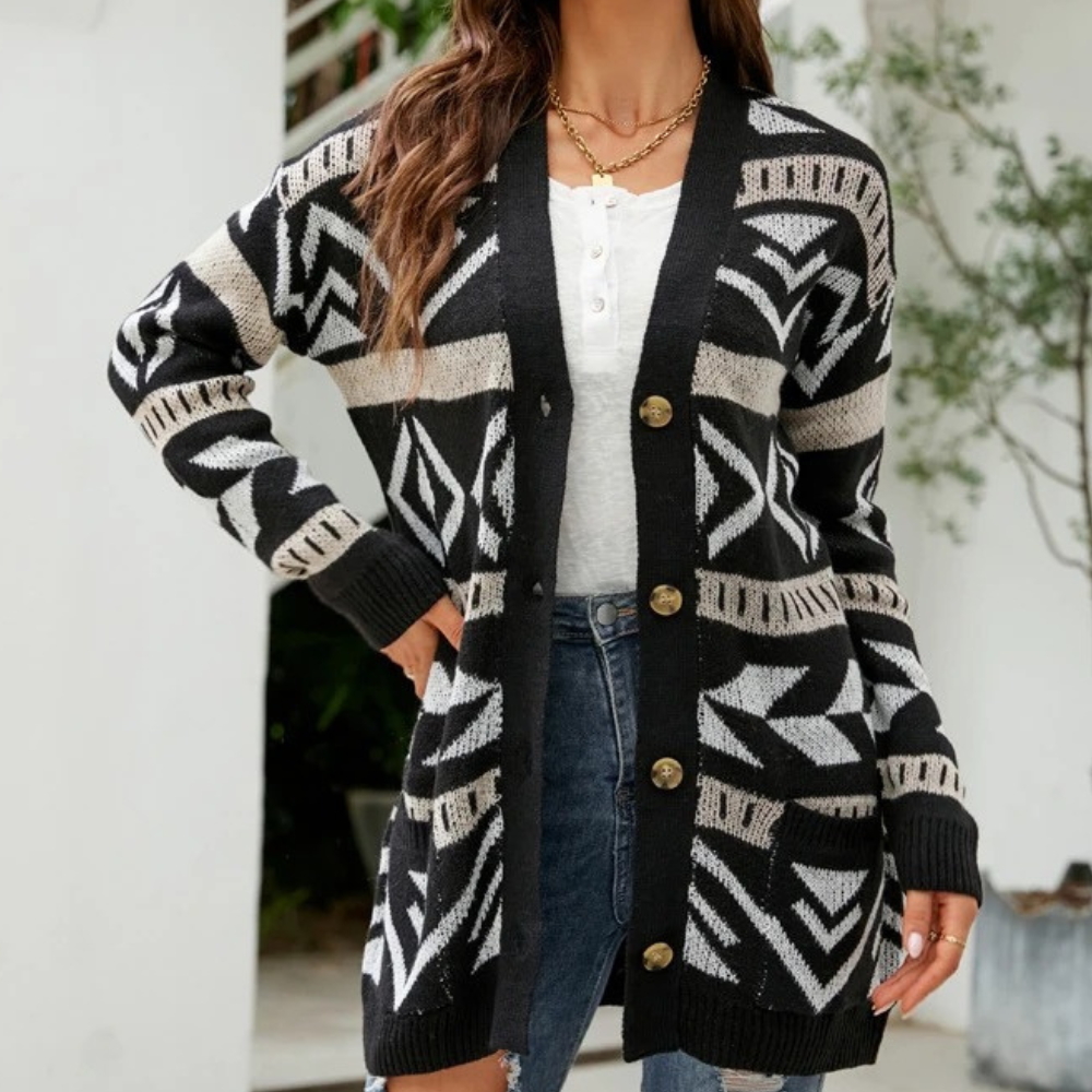 Judith – geruit cardigan vest met v-hals en knopen