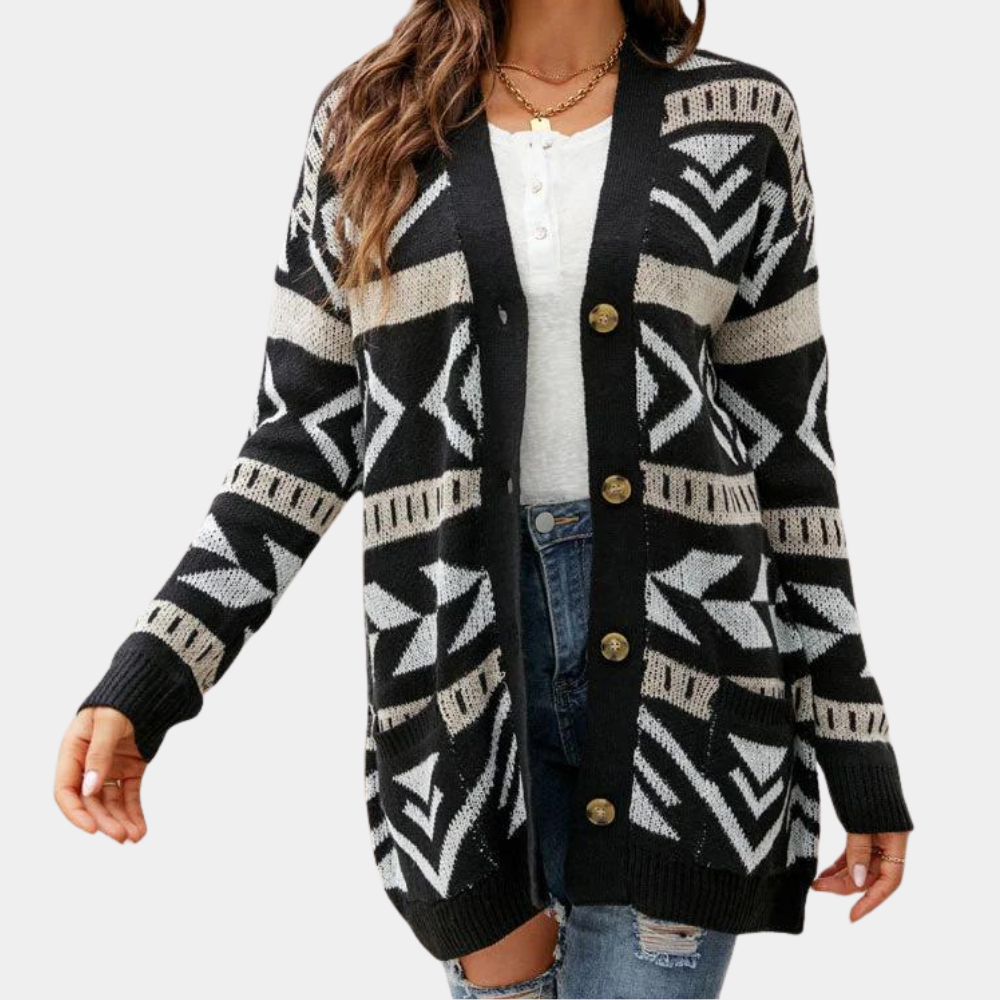Judith – geruit cardigan vest met v-hals en knopen