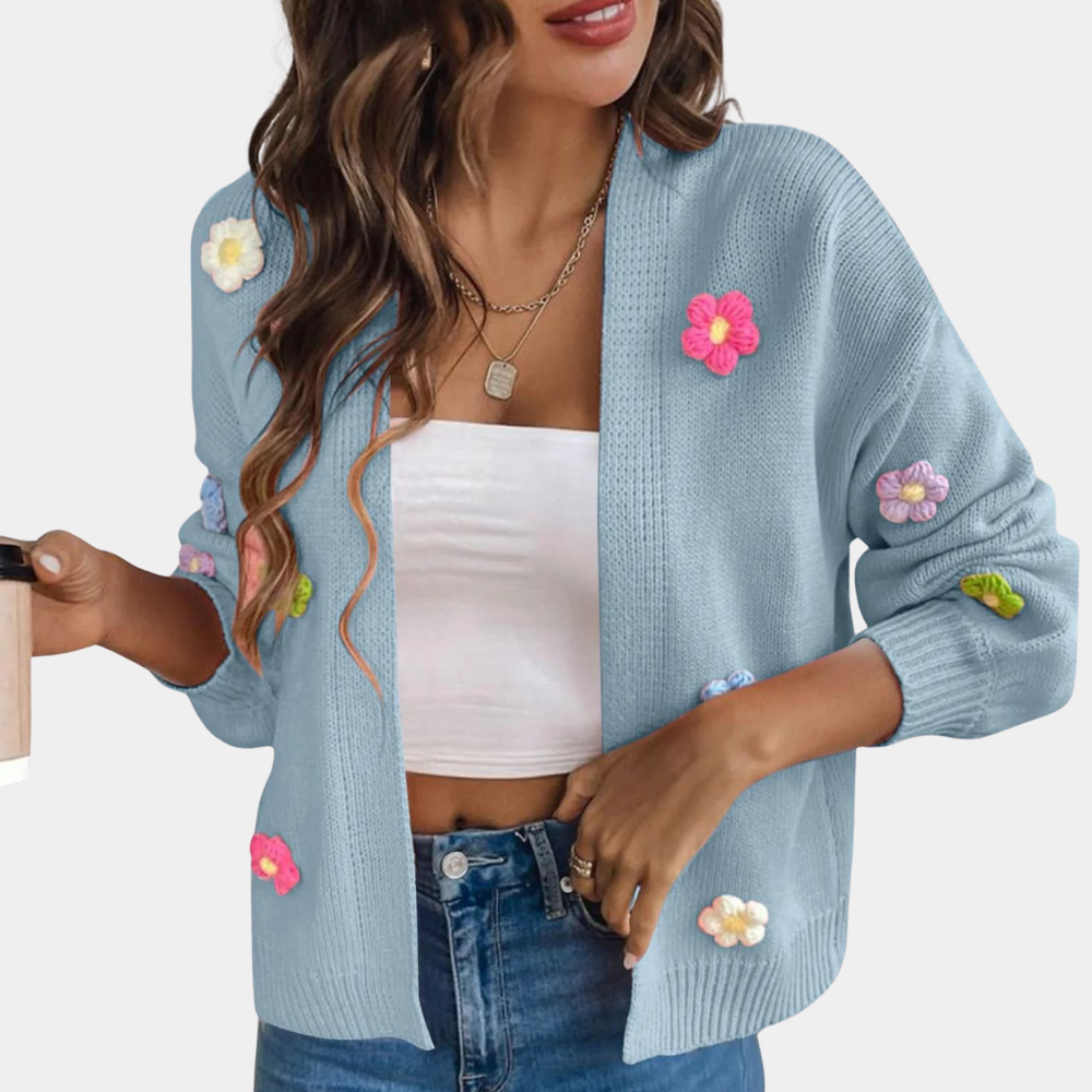 Fiona – gebreid cardigan vest met bloemenpatroon