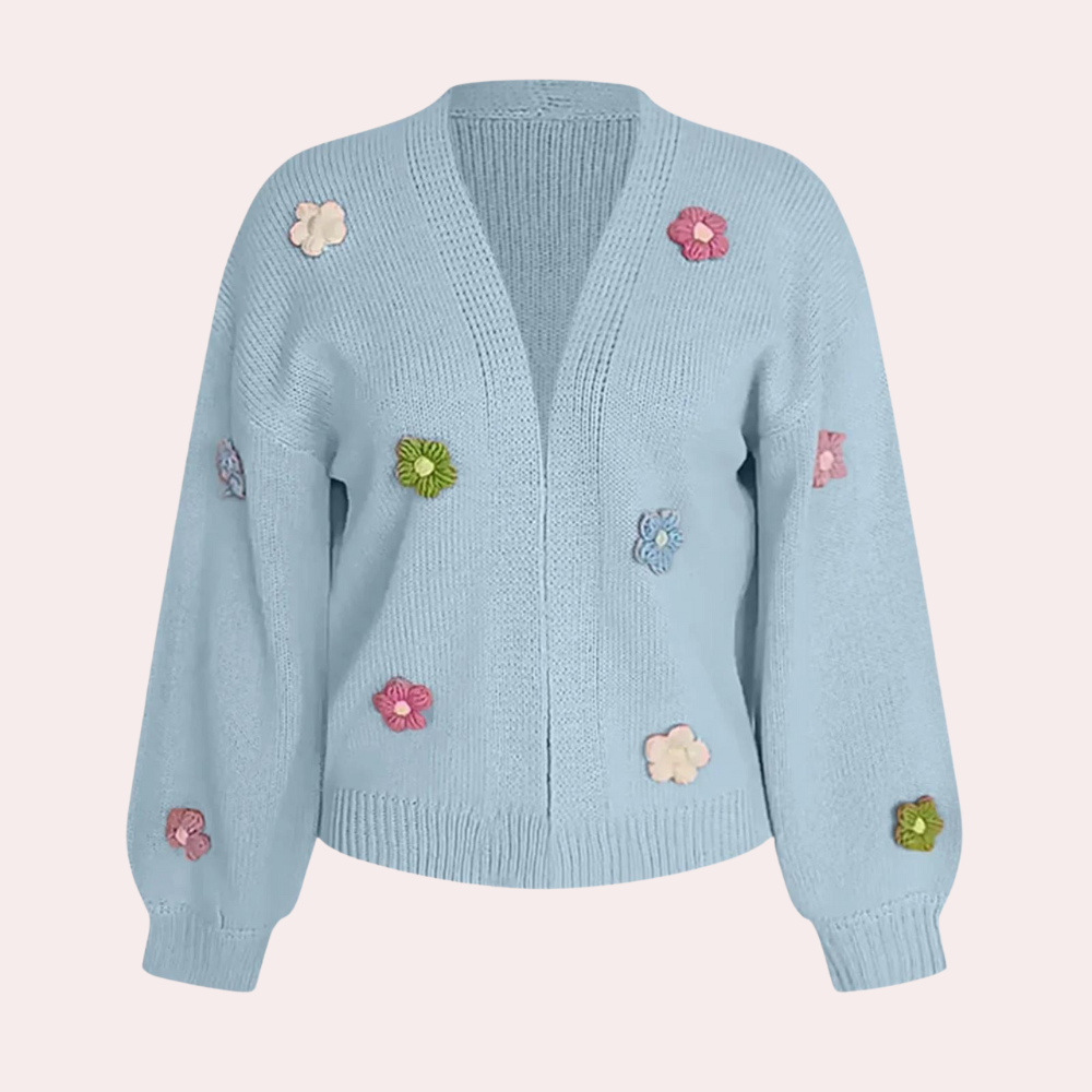 Fiona – gebreid cardigan vest met bloemenpatroon