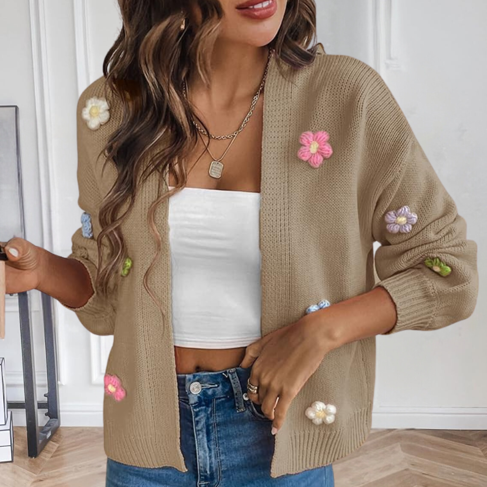 Fiona – gebreid cardigan vest met bloemenpatroon