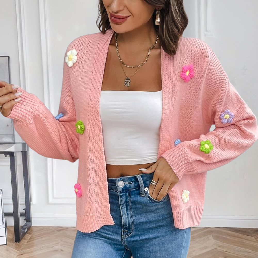 Fiona – gebreid cardigan vest met bloemenpatroon