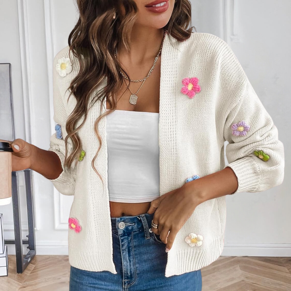 Fiona – gebreid cardigan vest met bloemenpatroon