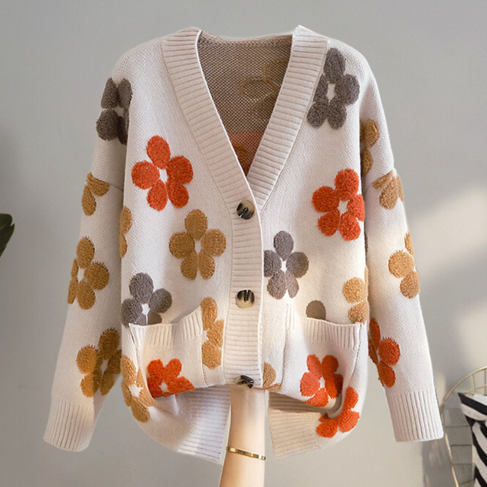Hannah – gebloemd cardigan vest met lange mouwen