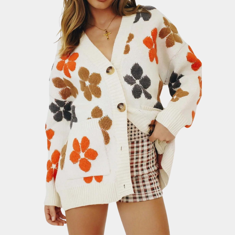 Hannah – gebloemd cardigan vest met lange mouwen