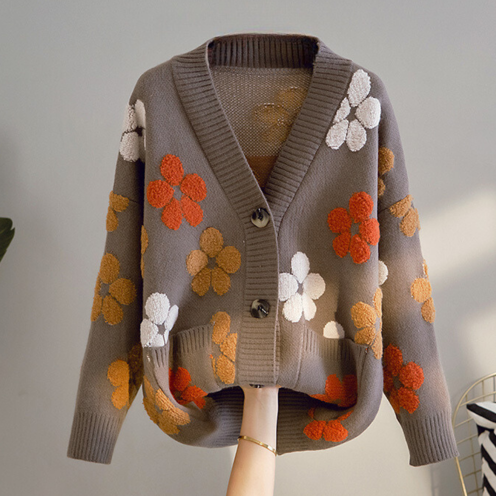 Hannah – gebloemd cardigan vest met lange mouwen