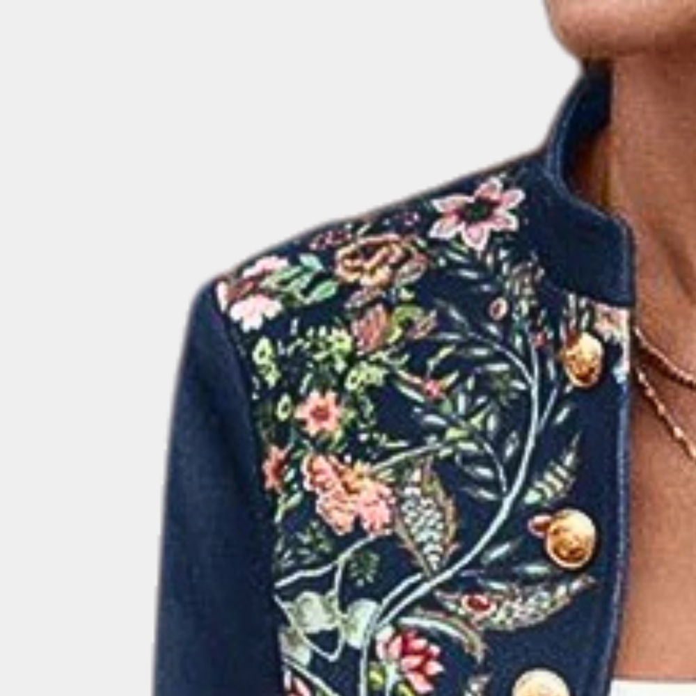 Iona – kraagloze blazer met bloemenprint en lange mouwen