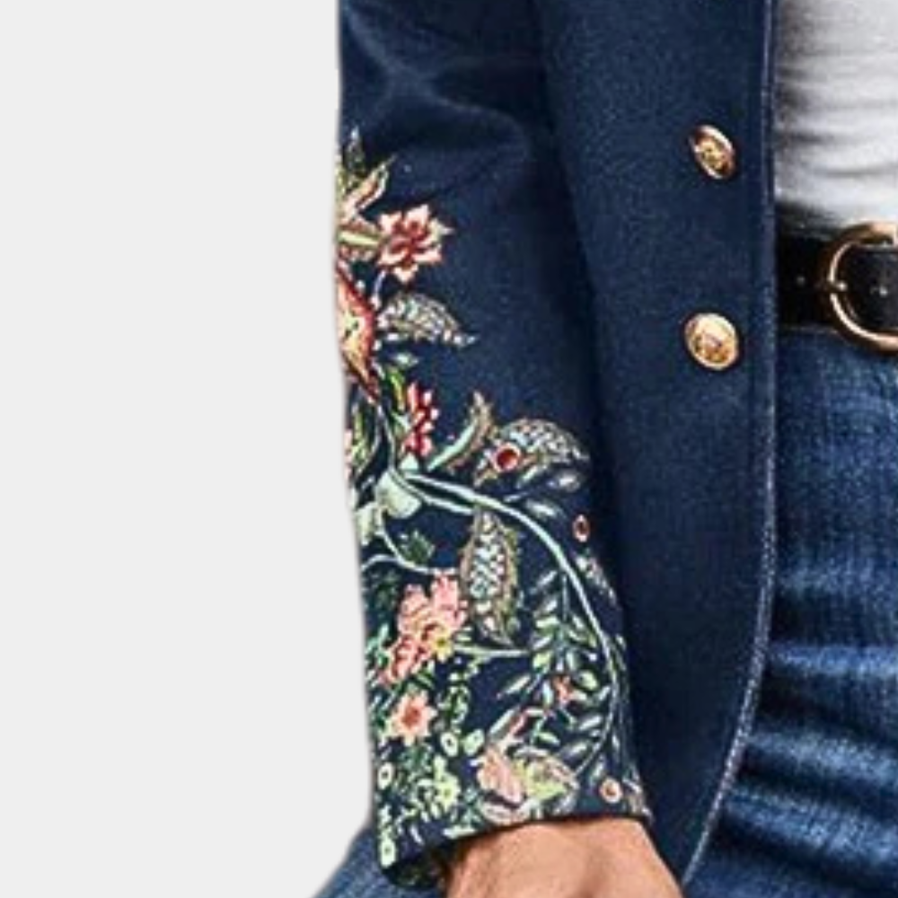 Iona – kraagloze blazer met bloemenprint en lange mouwen
