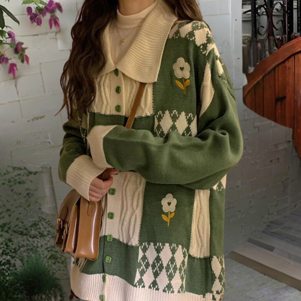 Christelle – dames cardigan vest met ruitpatroon van zachte viscose