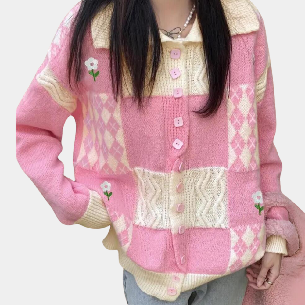 Christelle – dames cardigan vest met ruitpatroon van zachte viscose