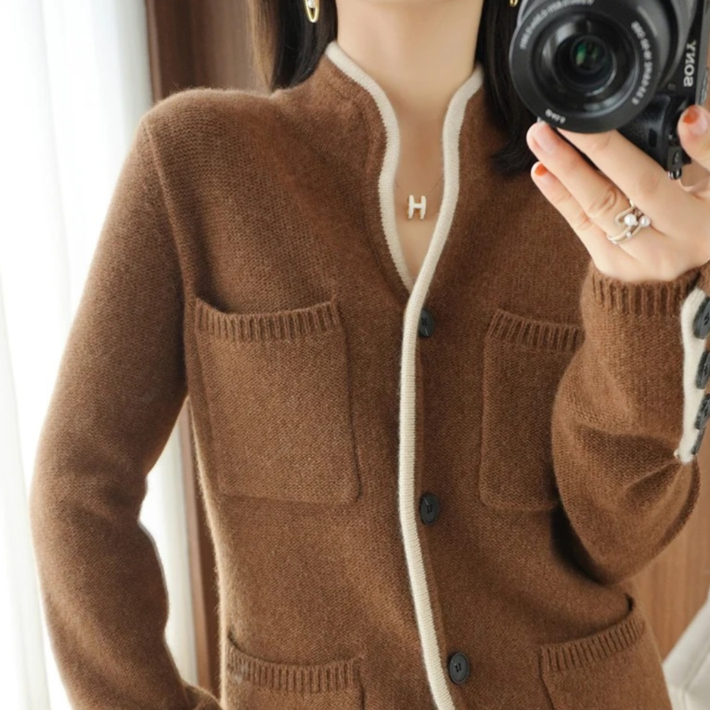 Mahaut – dames cardigan vest met minimalistisch design en zakken