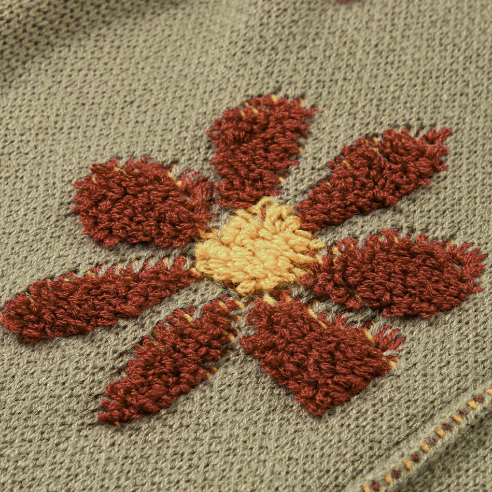 Lina – gebreid cardigan vest met bloemenpatroon en V-hals