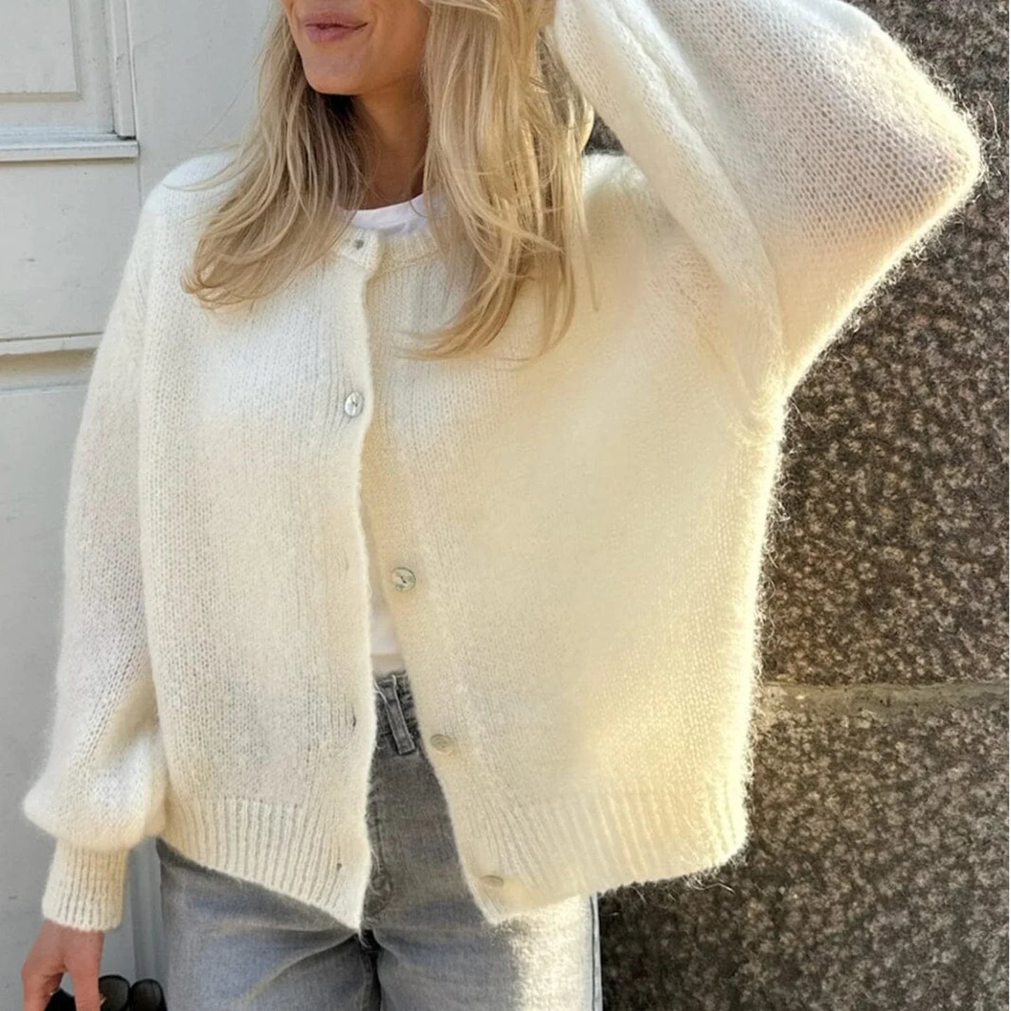 Zoë – gebreid cardigan vest met lange mouwen