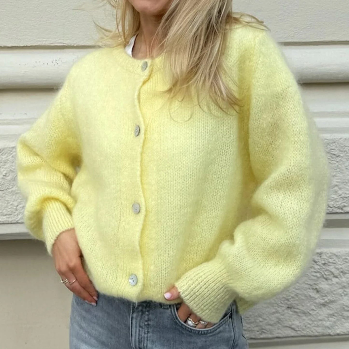 Zoë – gebreid cardigan vest met lange mouwen
