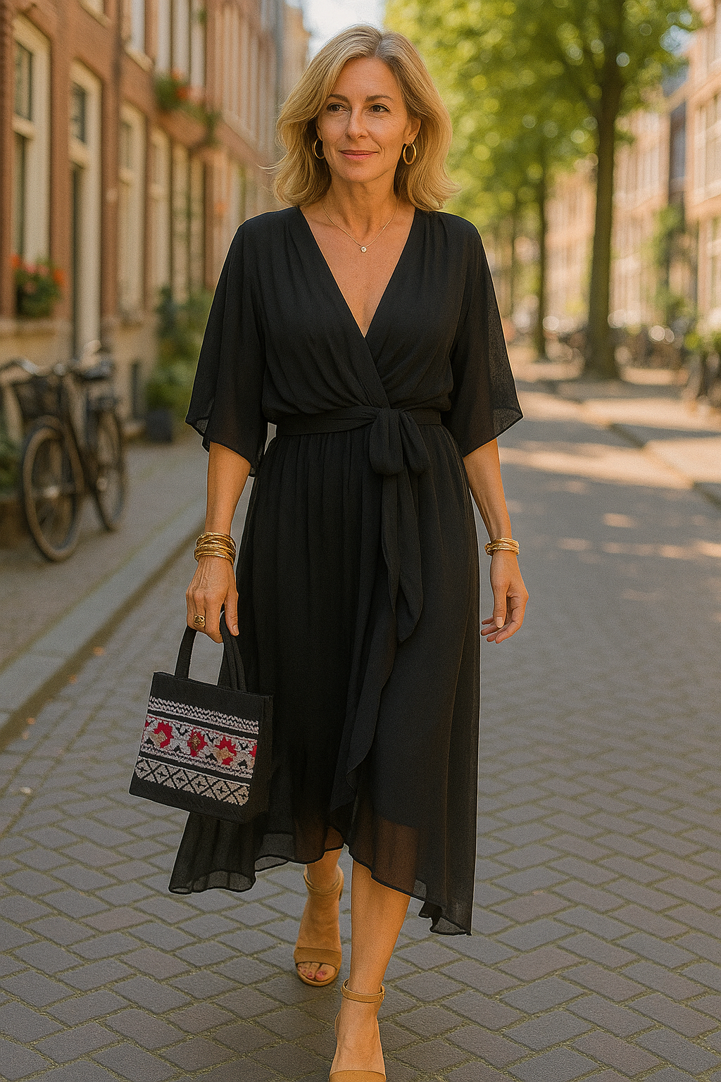 Monique – Luchtige Zomer Chiffon Maxi jurk Met Taille Riem En V-hals