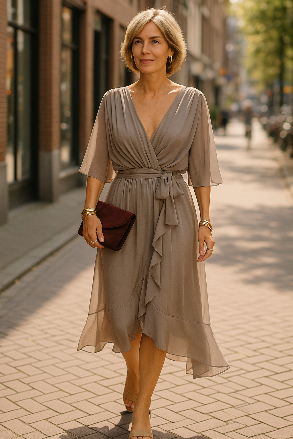 Monique – Luchtige Zomer Chiffon Maxi jurk Met Taille Riem En V-hals
