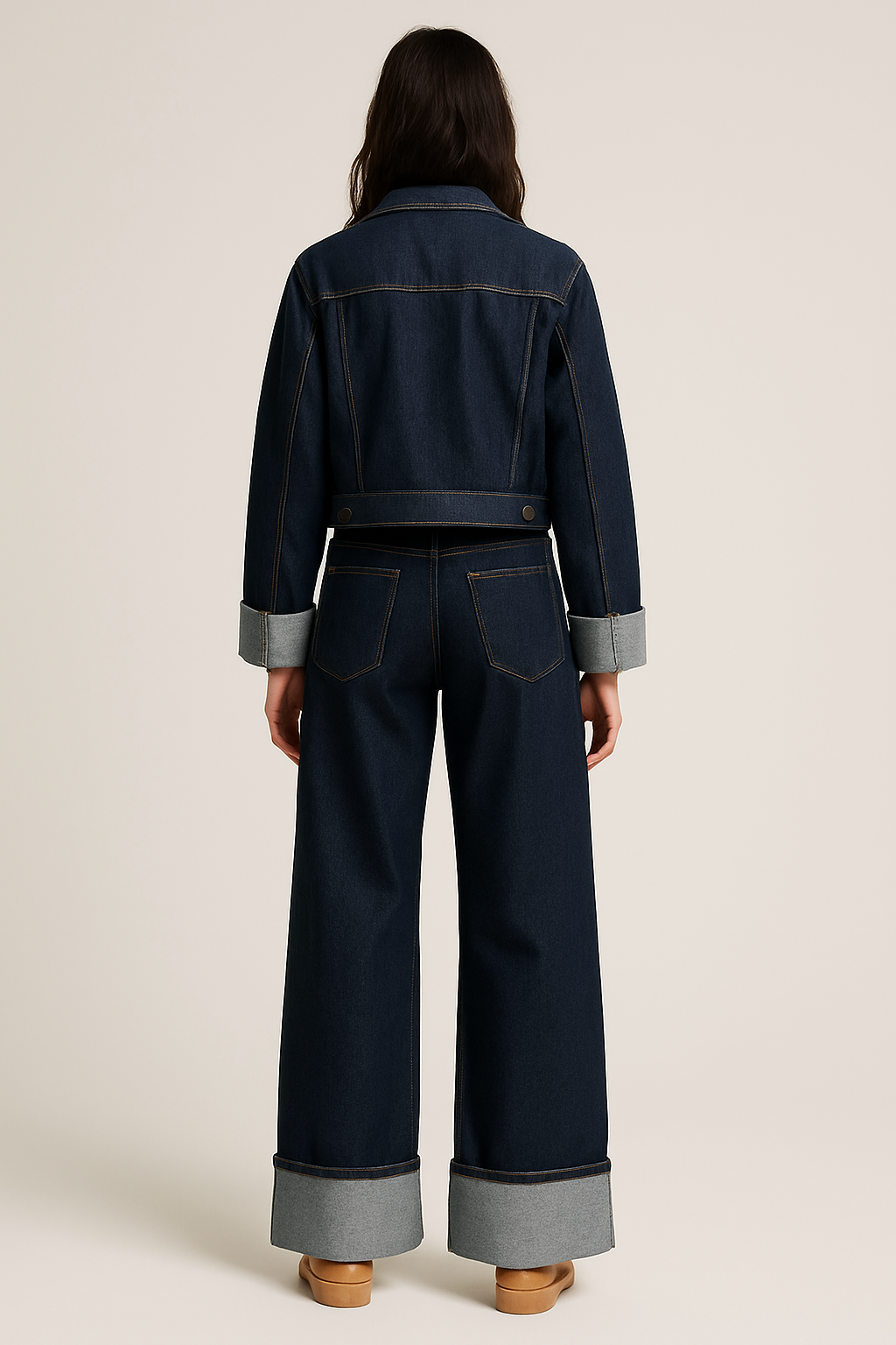 Sapphire - Denim Set Met Wide-Leg Broek En Cropped Jack