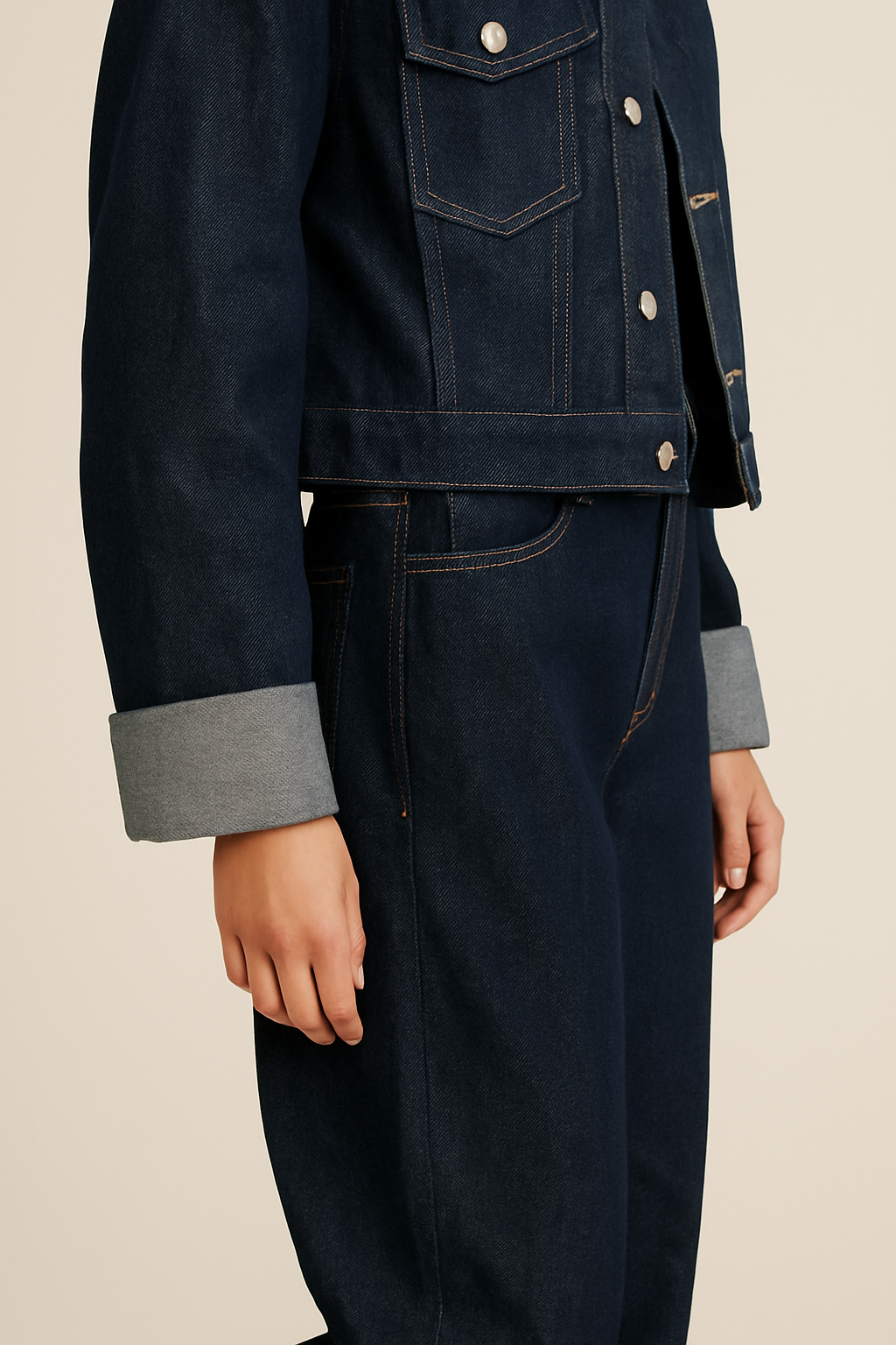 Sapphire - Denim Set Met Wide-Leg Broek En Cropped Jack