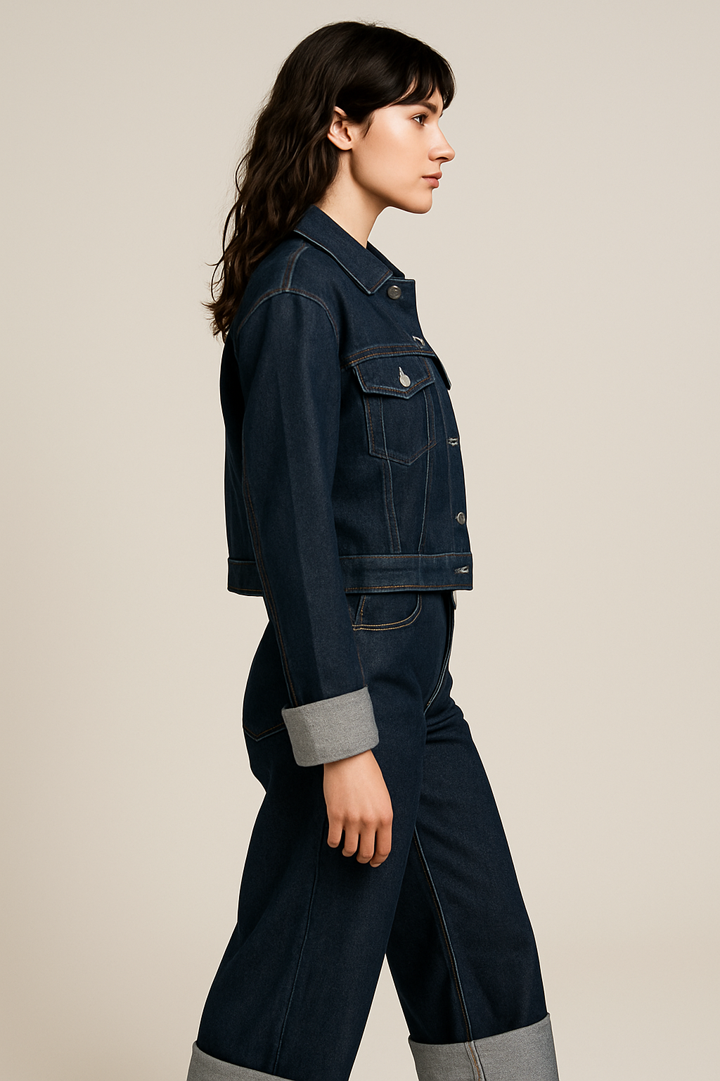 Sapphire - Denim Set Met Wide-Leg Broek En Cropped Jack