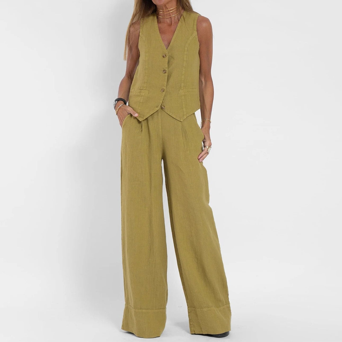 Yara - Mouwloze Linnen Gillet Set