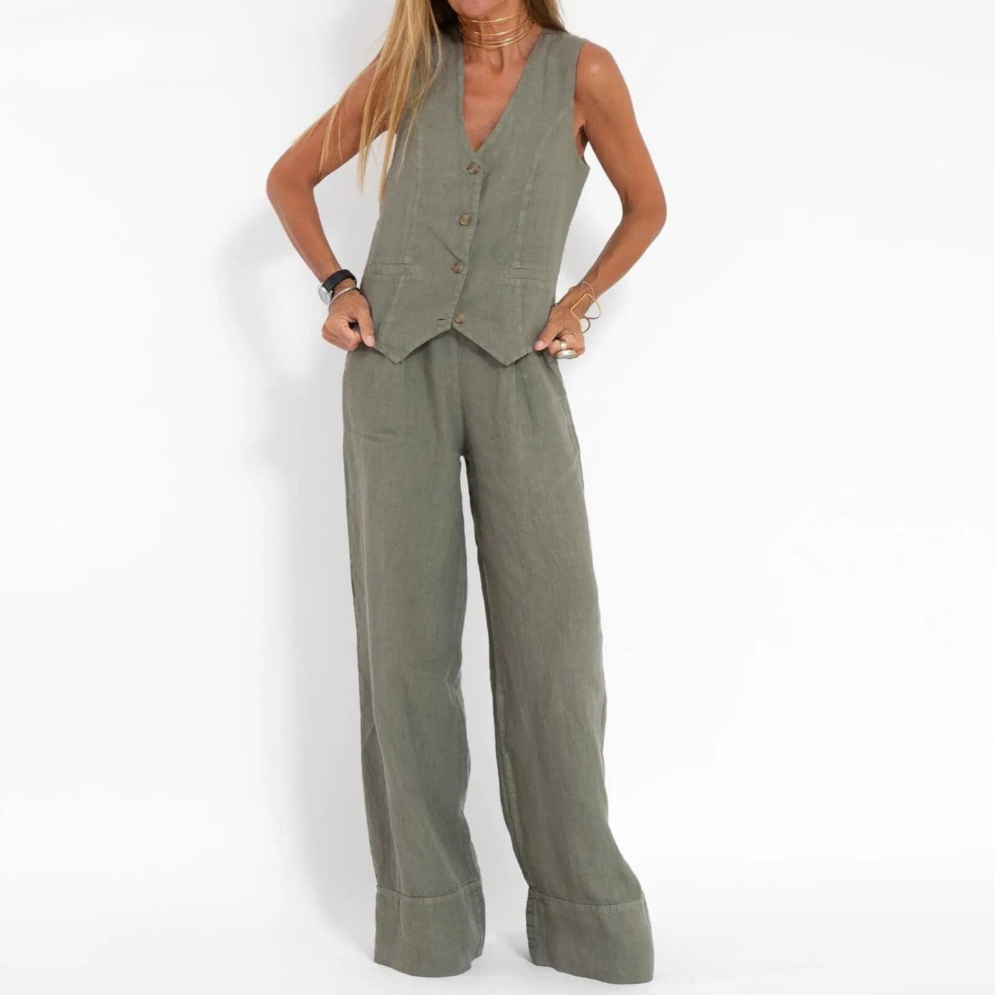 Yara - Mouwloze Linnen Gillet Set