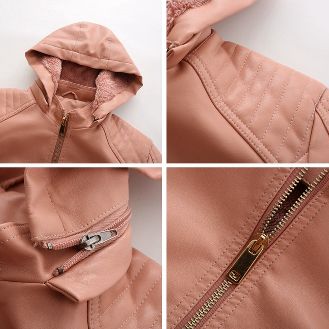 Miriam – leren damesjas met afneembare capuchon en gouden details