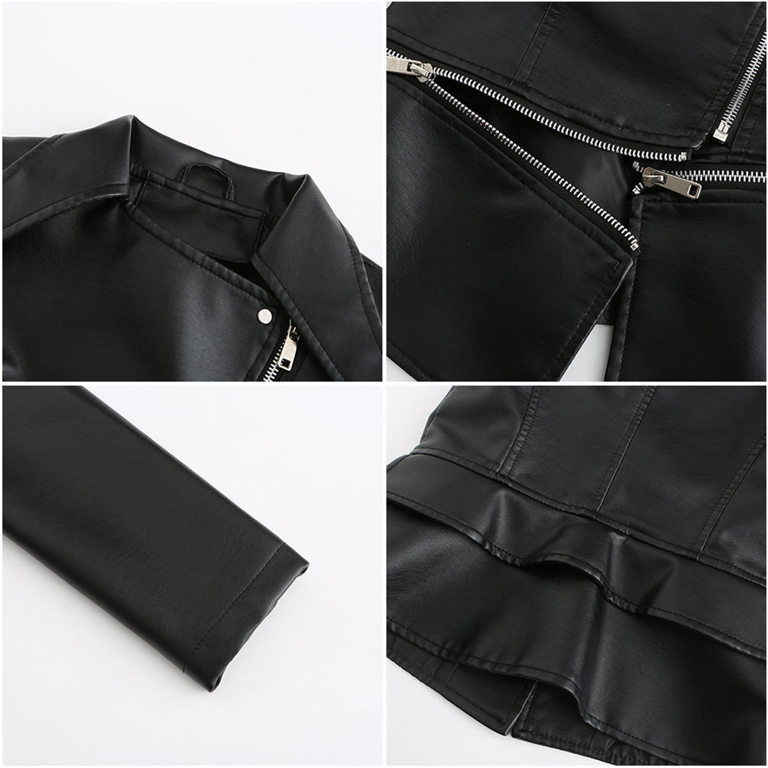 Aliya – leren damesjas met asymmetrische rits en afneembare zoom