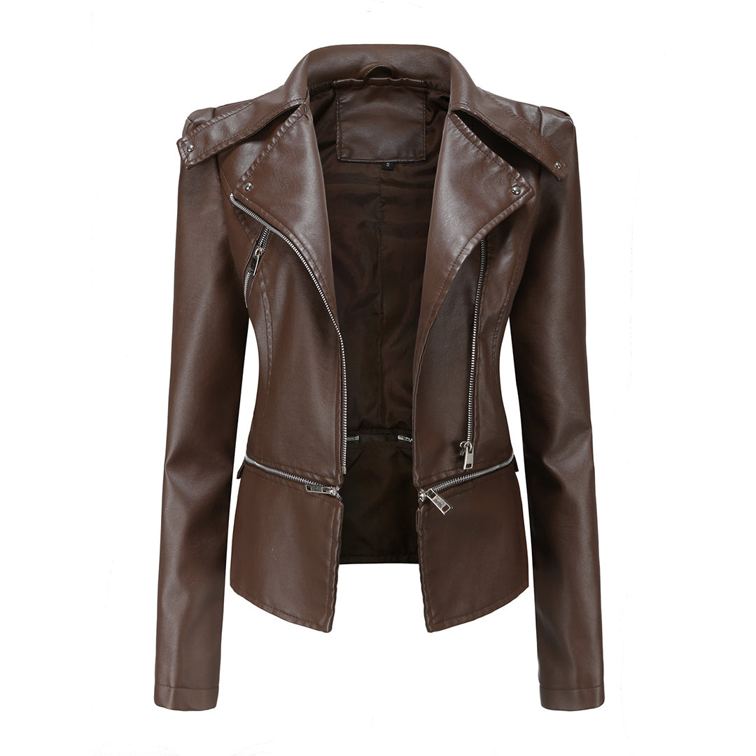 Aliya – leren damesjas met asymmetrische rits en afneembare zoom