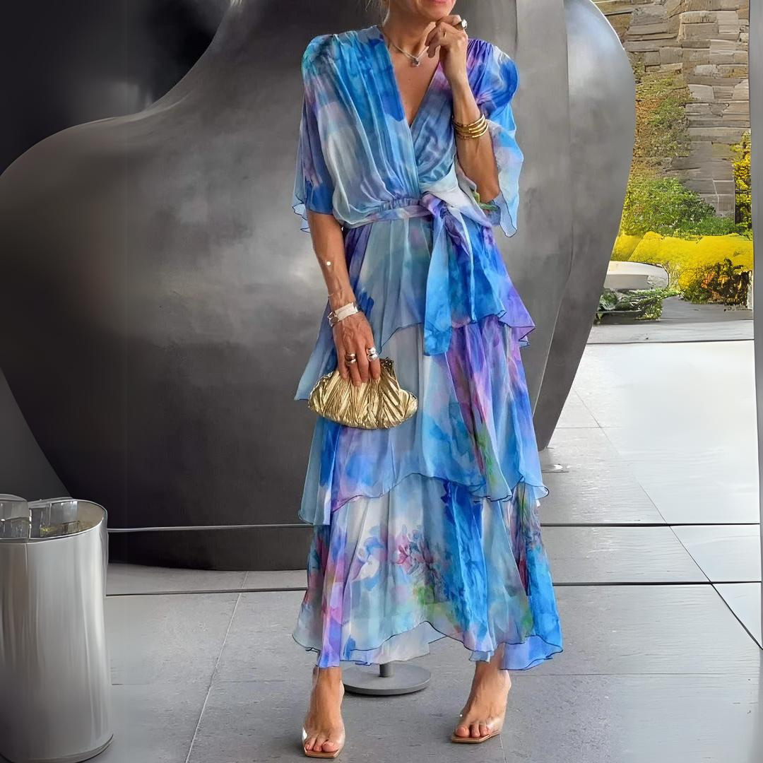 Fleur – V-hals jurk met elegante belijning en stretchstof