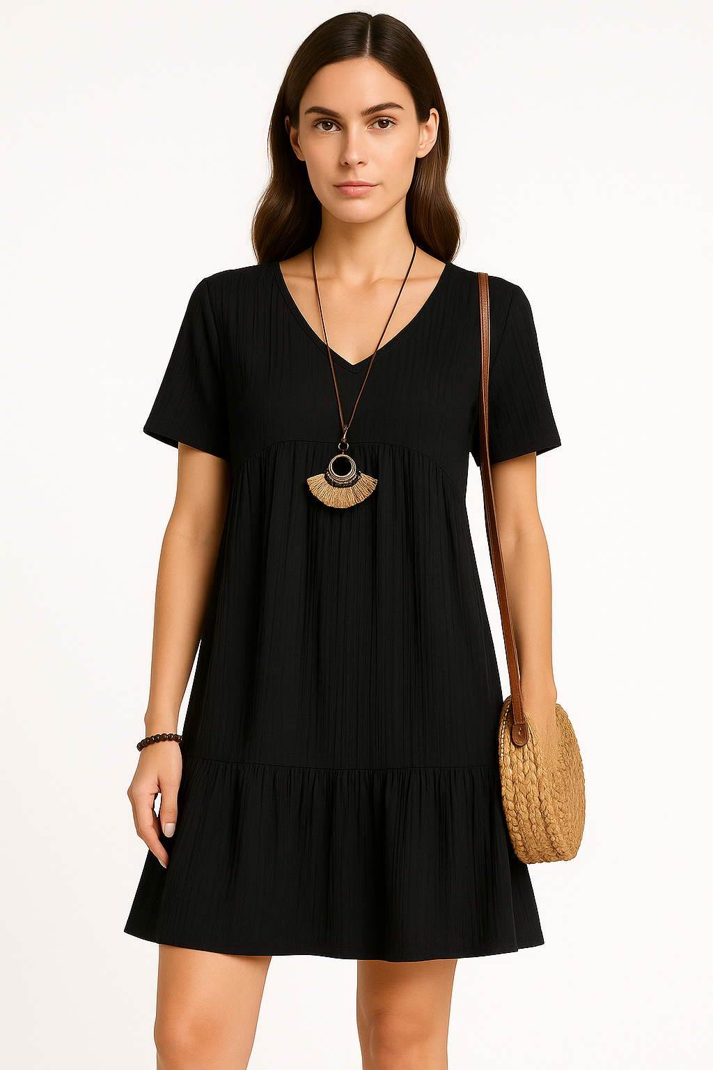 Demi – boho-jurk met volants en halflange mouwen