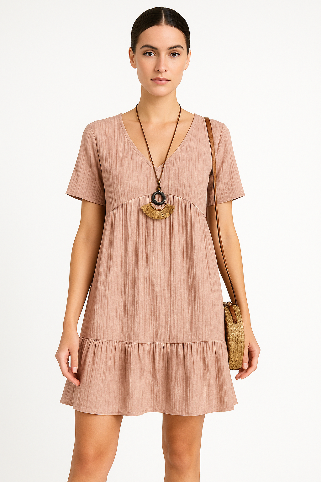 Demi – boho-jurk met volants en halflange mouwen