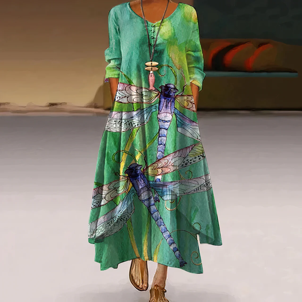 Elina – Bloemenprint Maxi Zomerjurk Met Knopenrij