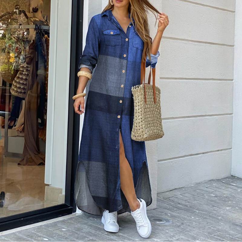 Danica – Geruite blousejurk met knoopsluiting en relaxte pasvorm