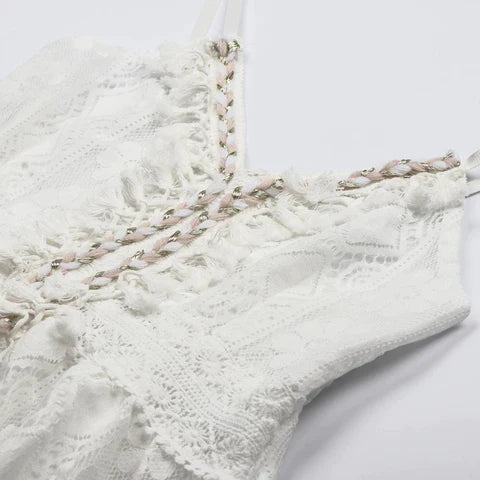 Mara – maxidress met diepe V-hals en romantisch boho kant