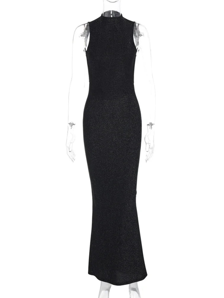 Luna - Rugloze glitterjurk bodycon met pasvorm & midi lengte