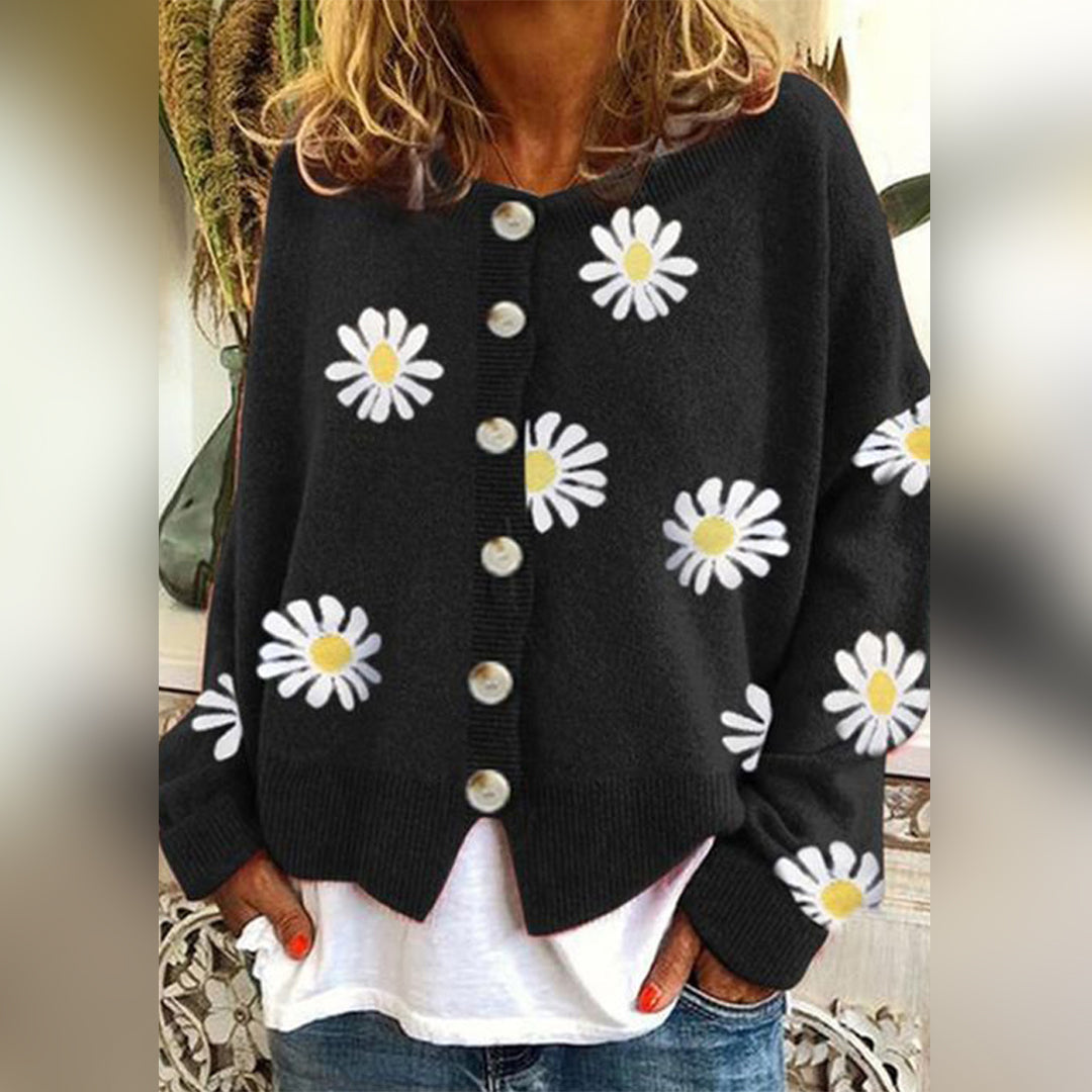 Enya – gebreide cardigan vest met bloemenpatroon en knopen