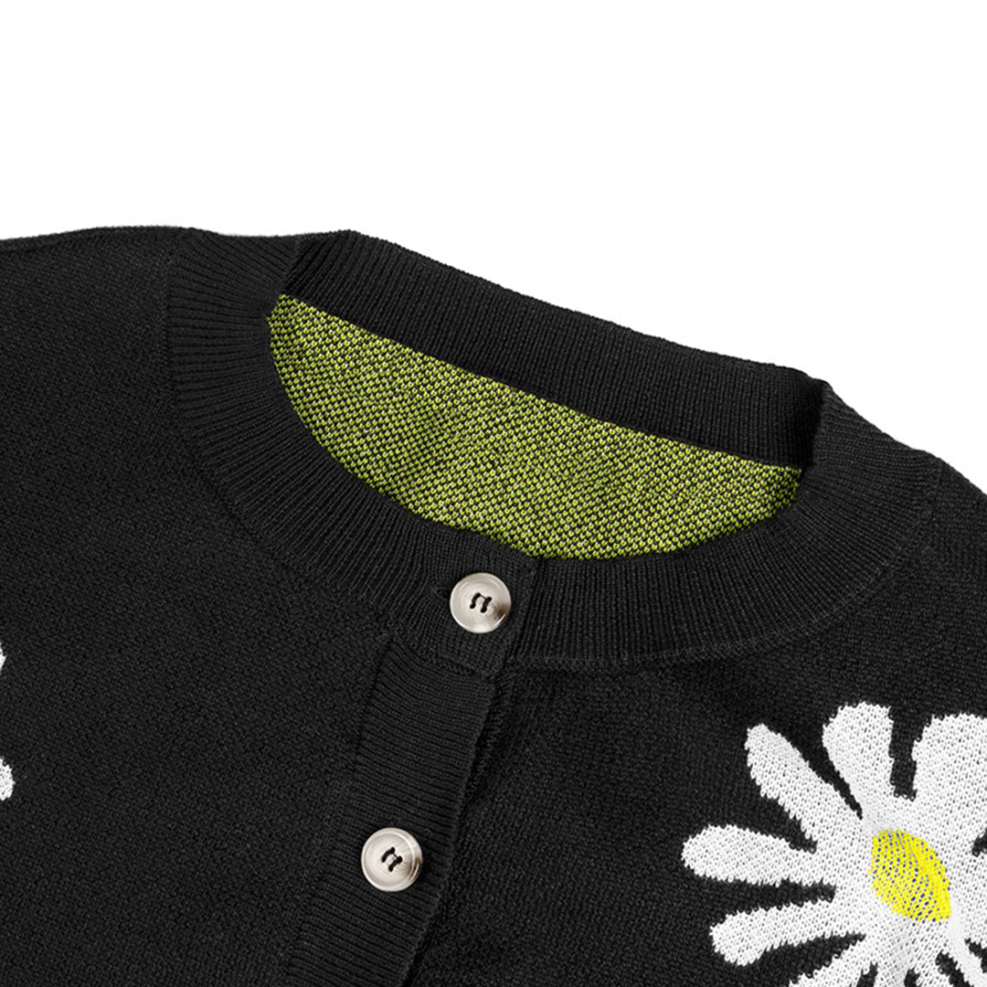 Enya – gebreide cardigan vest met bloemenpatroon en knopen