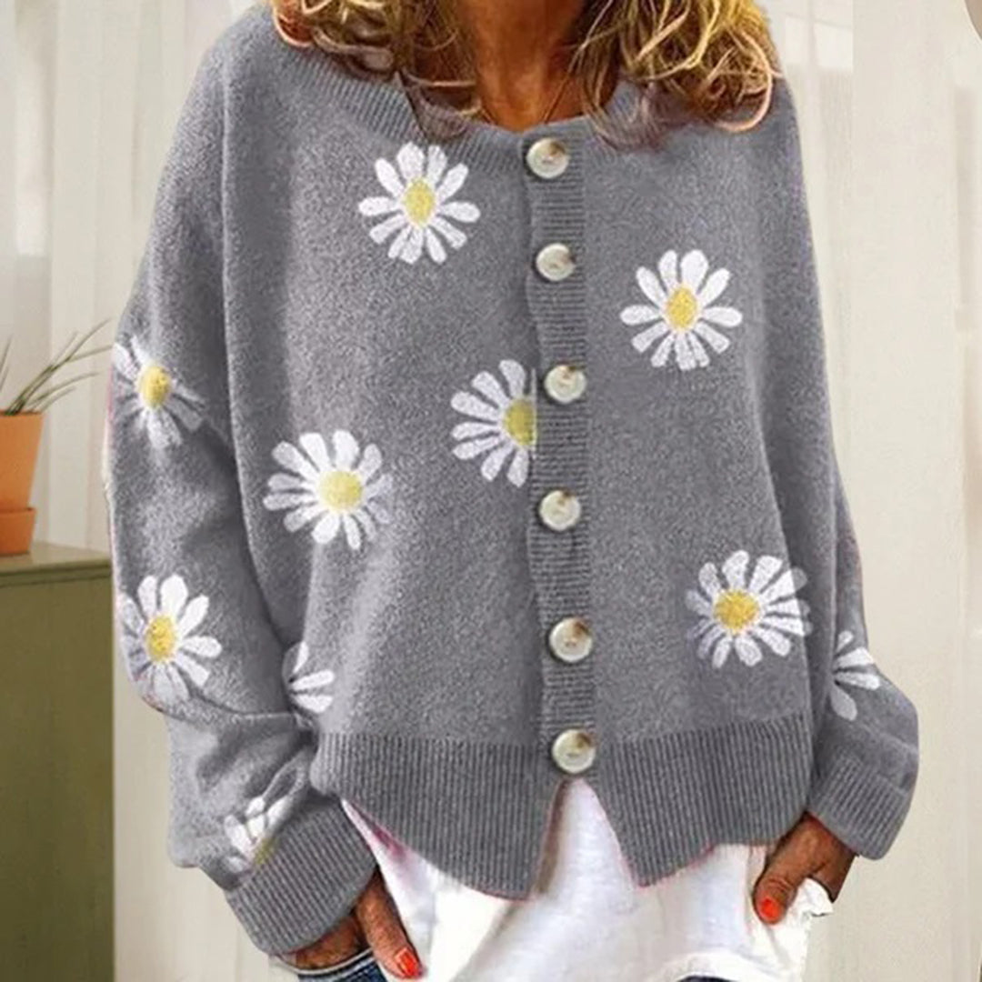 Enya – gebreide cardigan vest met bloemenpatroon en knopen