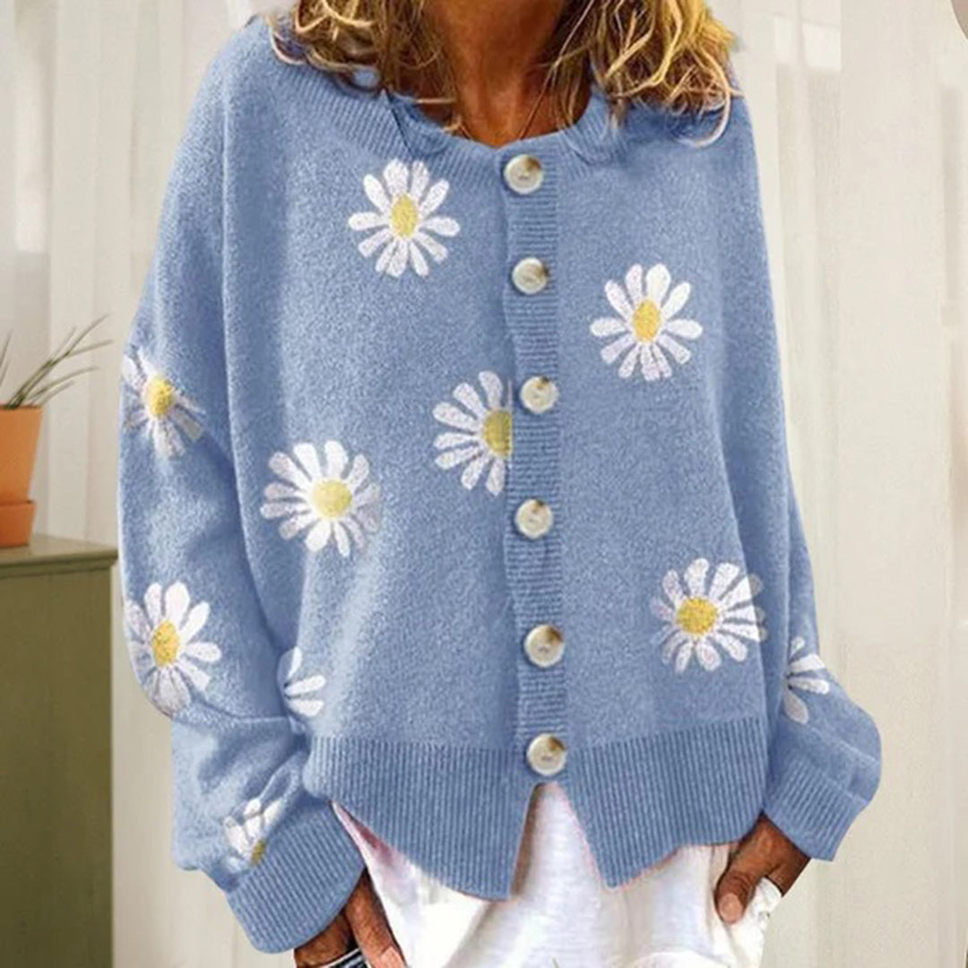 Enya – gebreide cardigan vest met bloemenpatroon en knopen