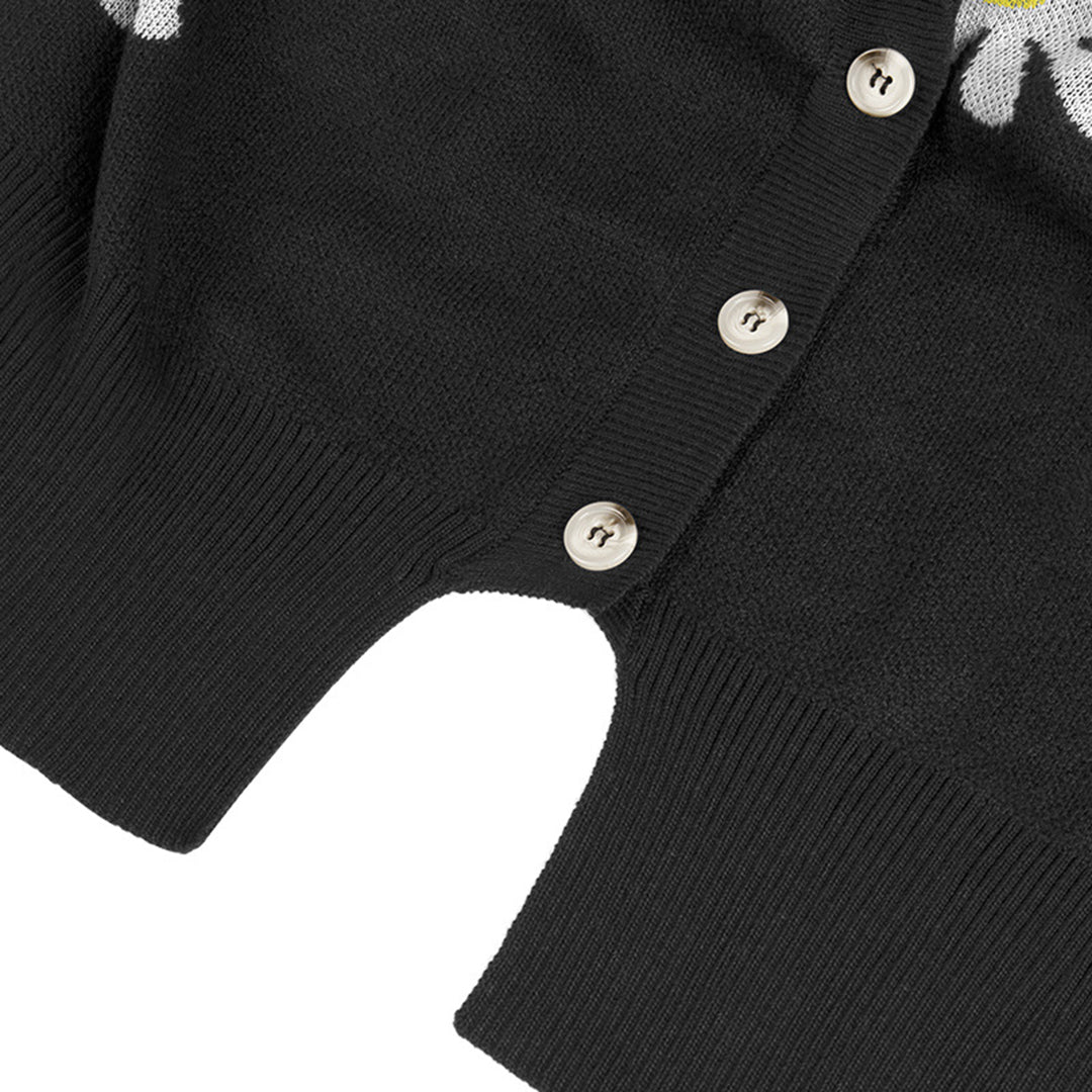 Enya – gebreide cardigan vest met bloemenpatroon en knopen