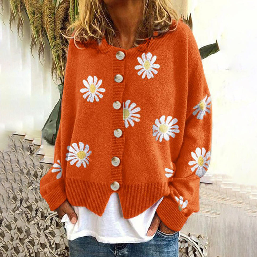 Enya – gebreide cardigan vest met bloemenpatroon en knopen