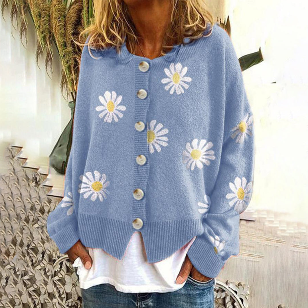 Enya – gebreide cardigan vest met bloemenpatroon en knopen
