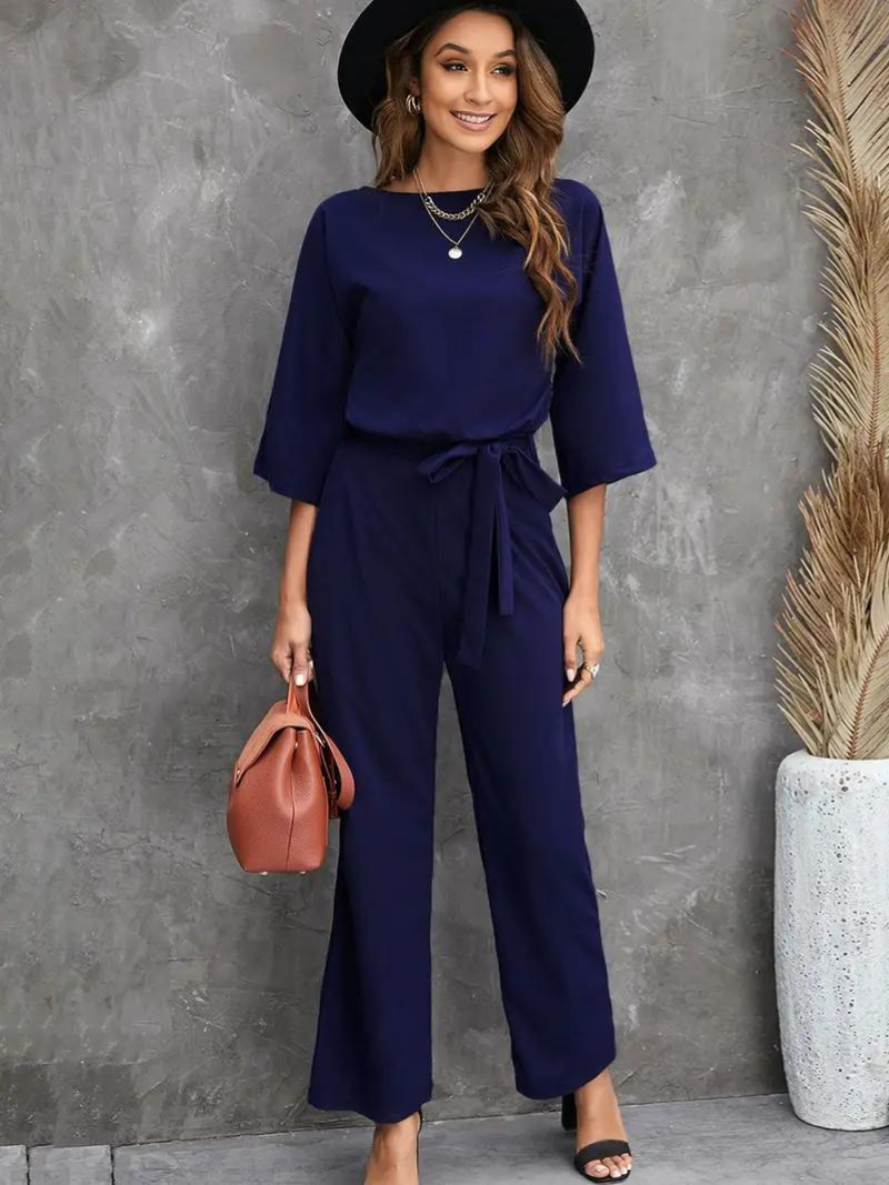 Sanne – Luchtige zomer jumpsuit met taille-accent en driekwart mouwen