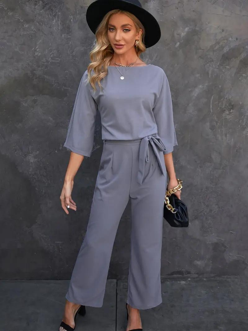 Sanne – Luchtige zomer jumpsuit met taille-accent en driekwart mouwen